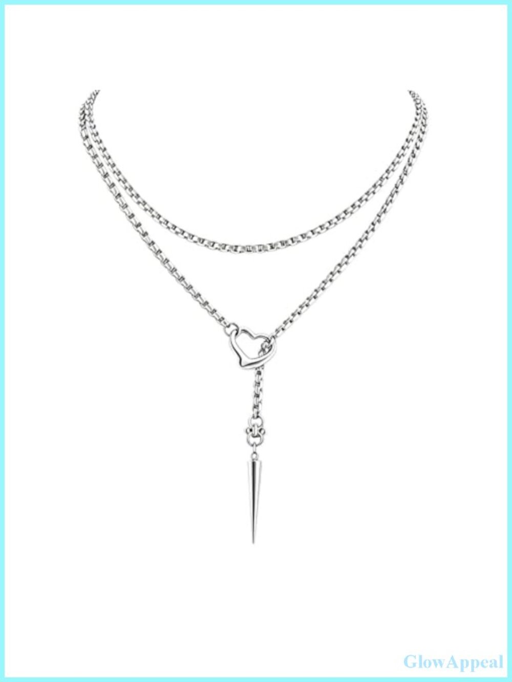 Stainless Steel Y-Necklace Double Layer Heart Spike Chain Choker